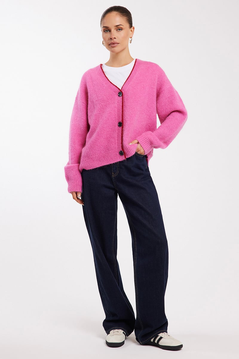 Ena Pelly Noah Knit Cardigan Pink Punch | Stylerunner