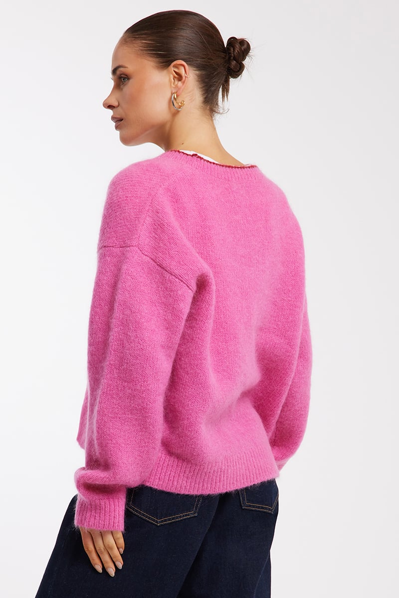 Ena Pelly Noah Knit Cardigan Pink Punch | Stylerunner
