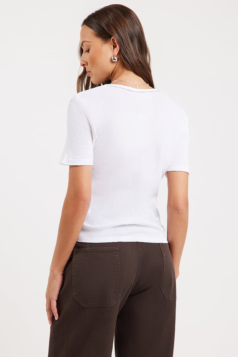 Engineered Rib Placket Bassike Bassike Sheer Rib Placket T-Shirt White | Stylerunner