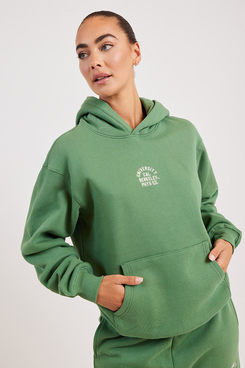 TNE Berkeley Slouch Phys Ed Logo Hoodie Moss Green | Stylerunner