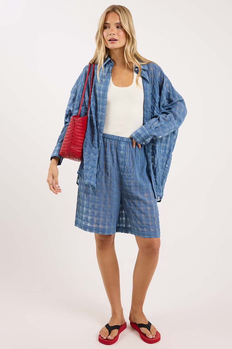 Ode Jesse Long Line Short Sheer Sea Haze Check