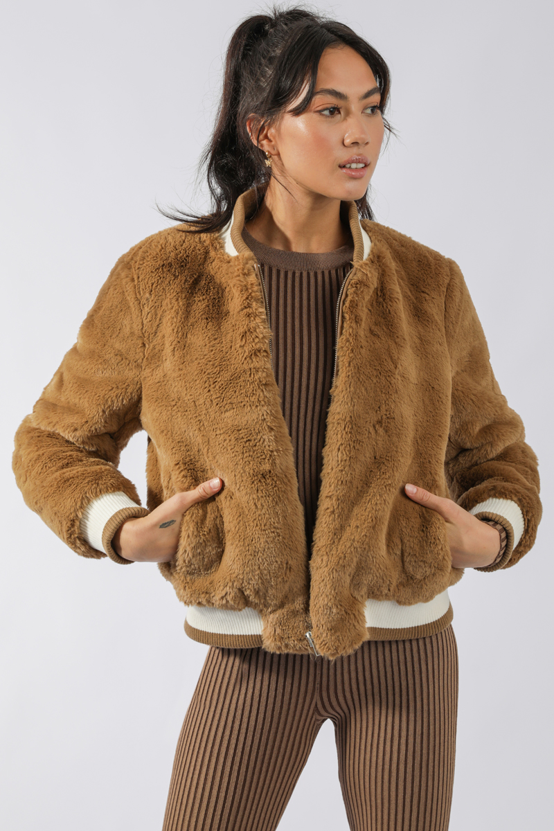 Ena Pelly Essential Faux Fur Bomber Jacket Tuscany Stylerunner