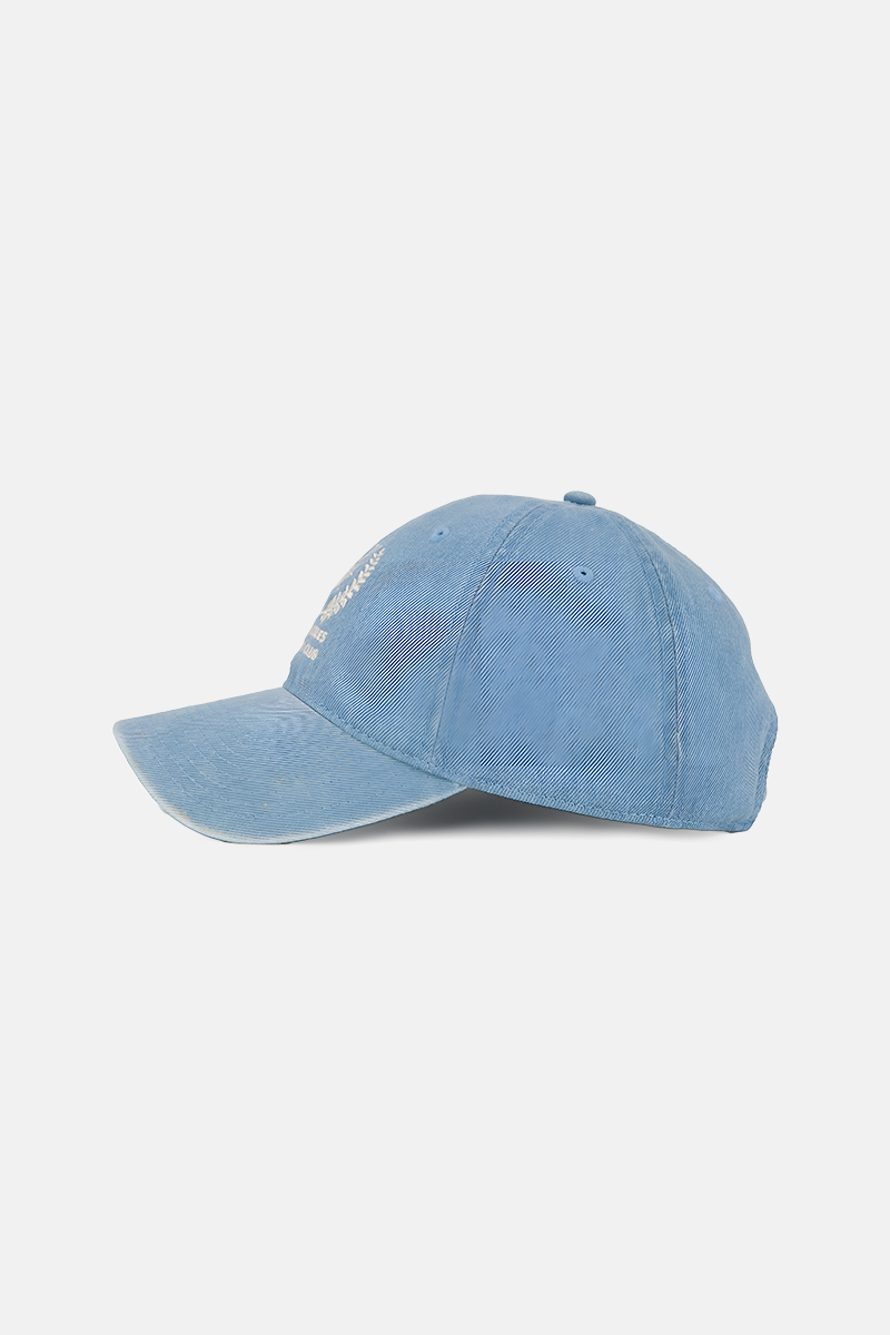 【 DUCKDIVE 】racing symbol cap (denim) unisex 8seconds Washing Denim Symbol Ball Cap Sky Blue | Hats for
