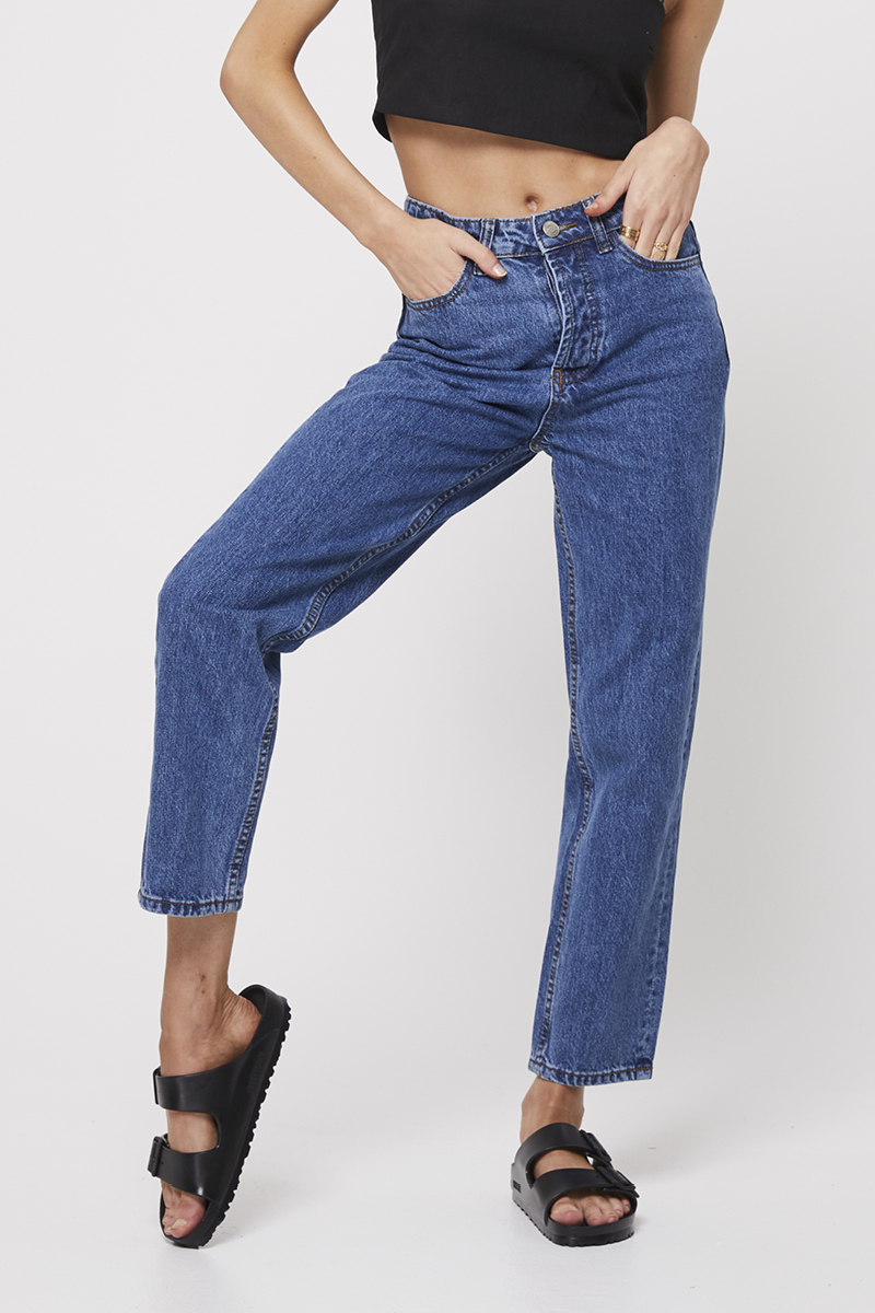 washed blue denim jeans