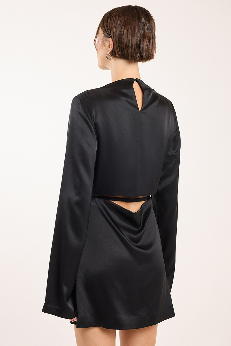 chinese dress ladies Lukea Long Sleeve Satin Mini Dress Black