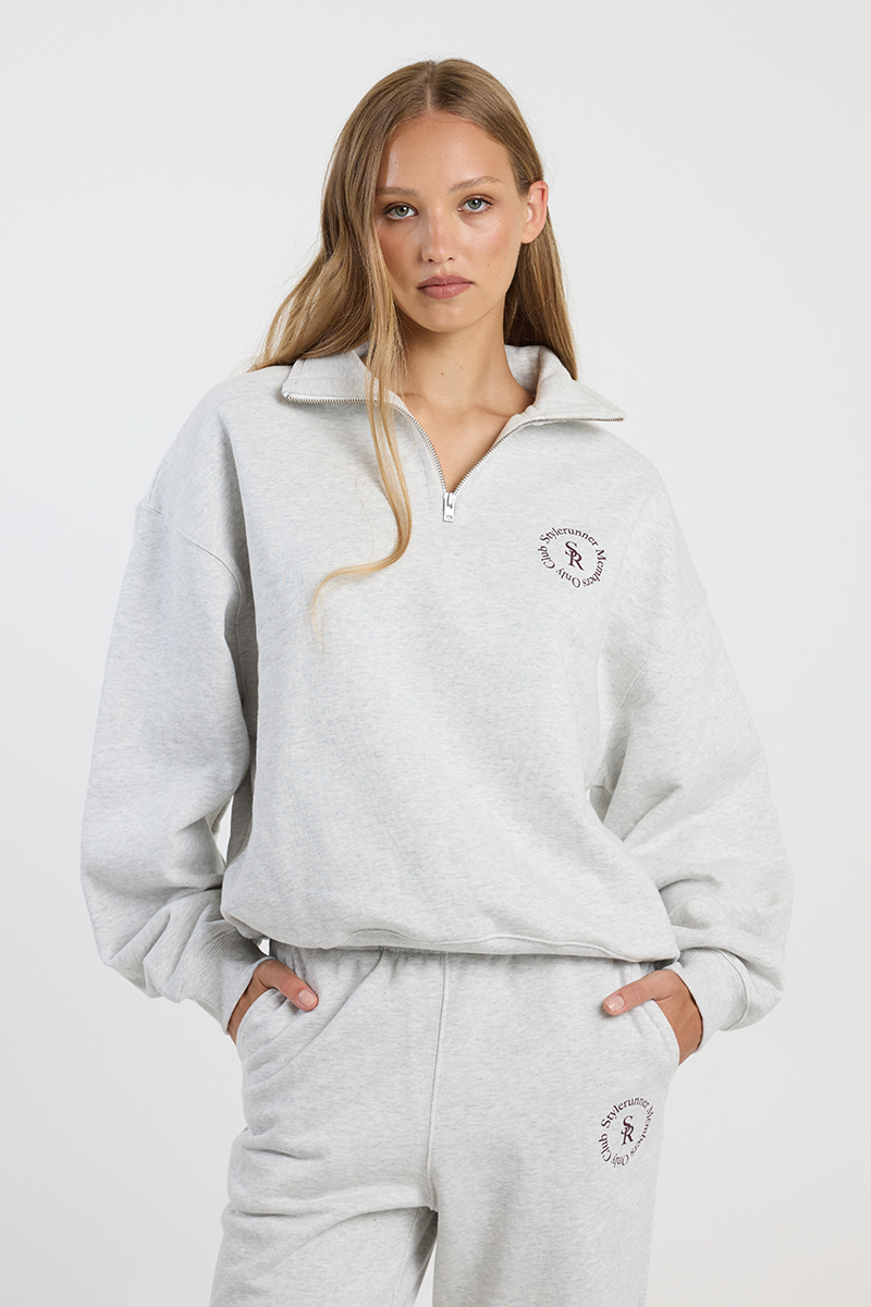 Stylerunner Logo Quarter Zip Jumper Light Grey Marle