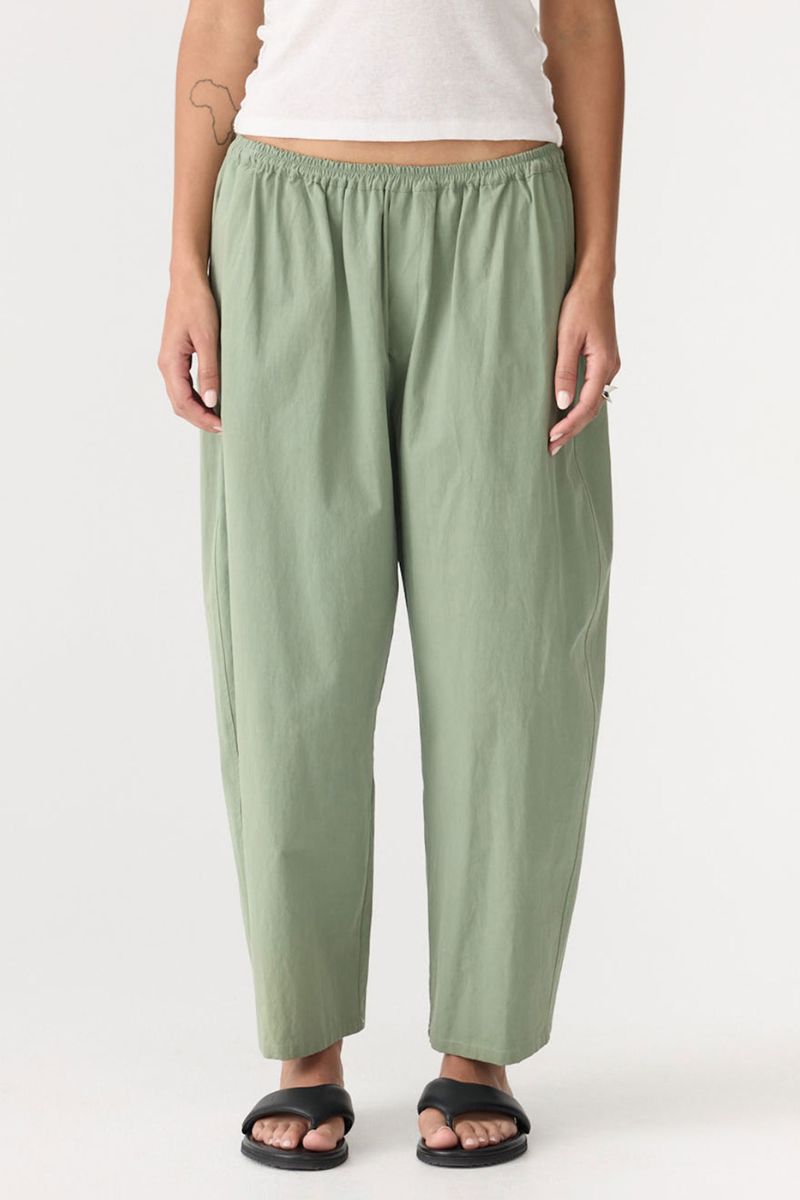 Bassike Crushed Cotton Gathered Pant Dark Sage