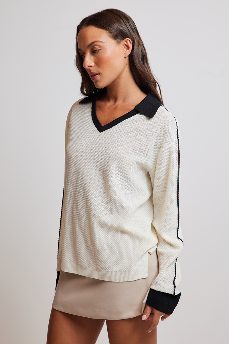 Stylerunner Eden Long Sleeve Knit Top Marshmallow | Stylerunner