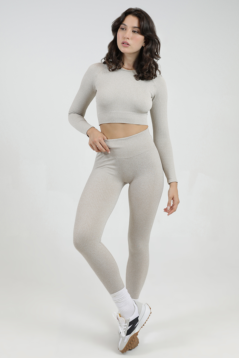 AIMN Ribbed Seamless Long Sleeve Crop 