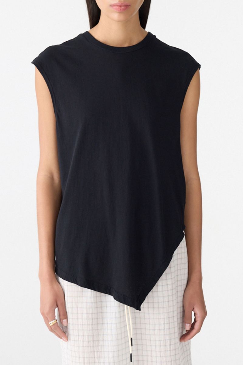 Bassike Asymmetric Crew Neck Tank Black