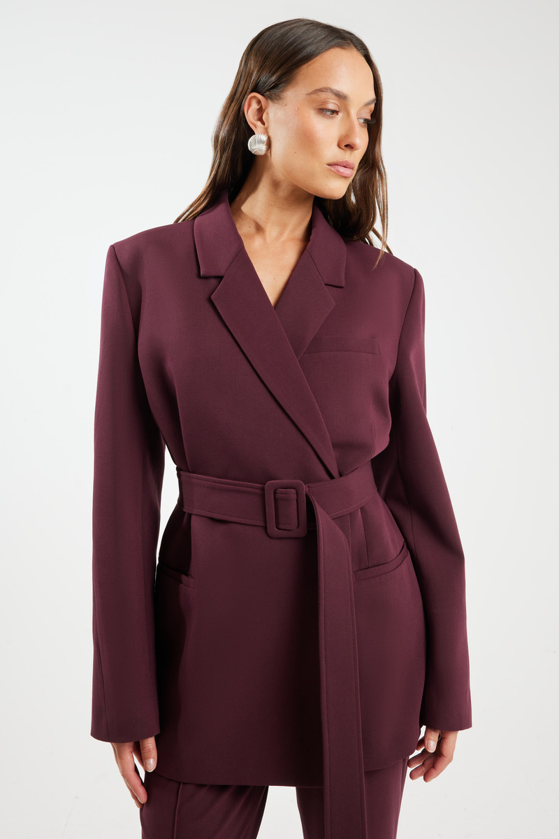 ODE Arden Double Breasted Wrap Blazer Dark Cherry Stylerunner