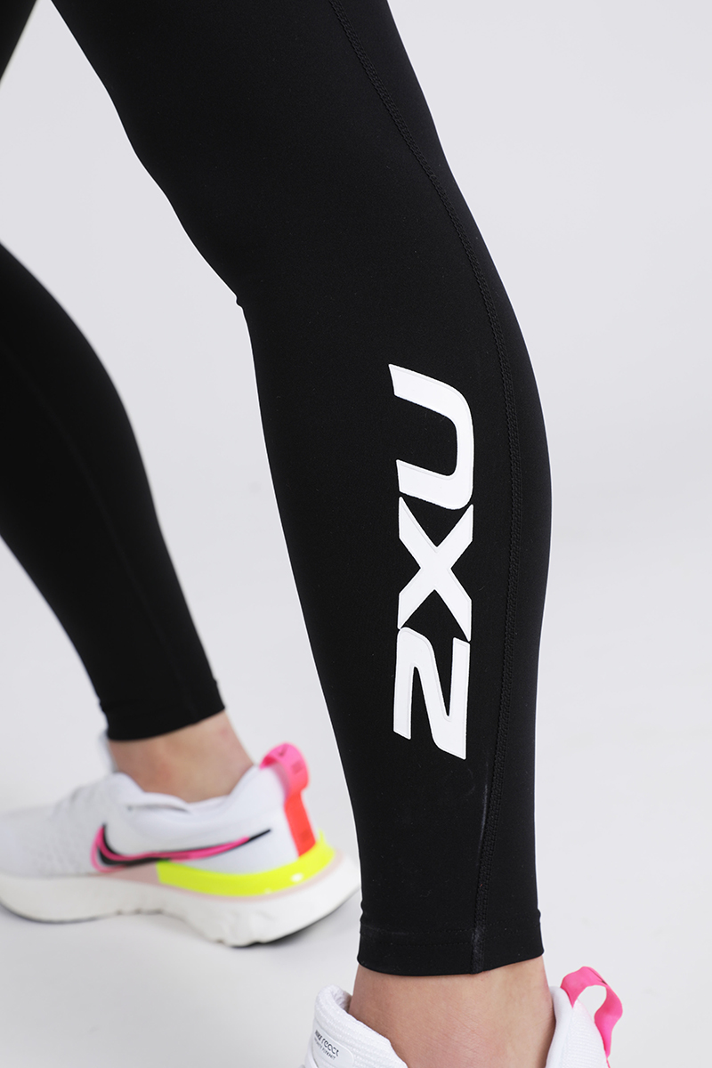 2XU Women's Hi-Rise Compression Tights Logo X Black Silver - Runnr