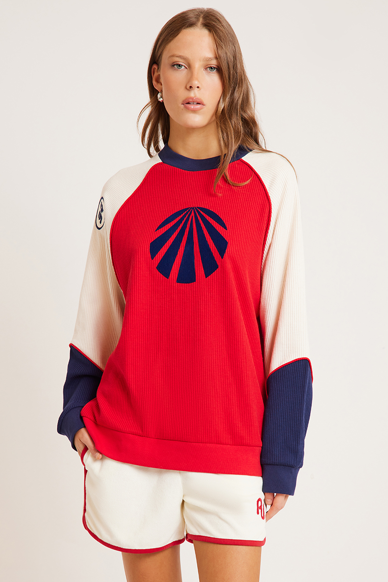Araminta James Races Waffle Sweatshirt Poppy Red