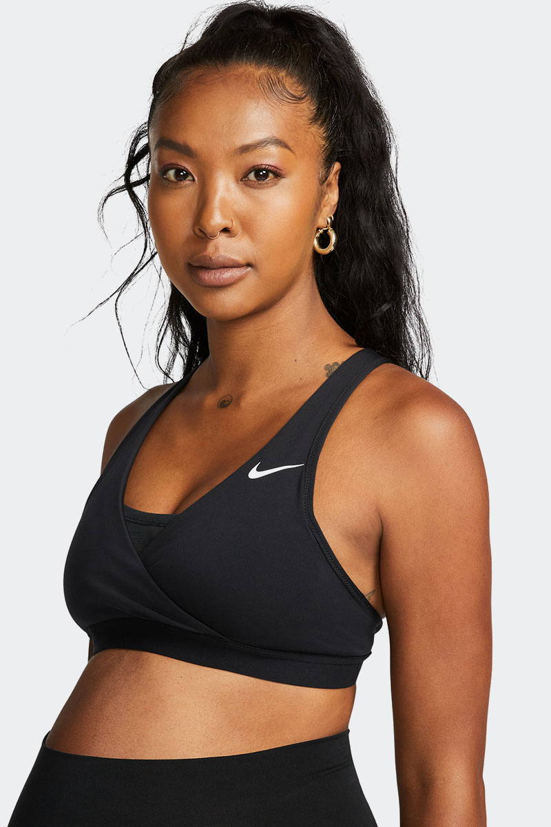 Nike Classic Swoosh Modern Women's Medium Support Sports Bra Black DRI-FIT