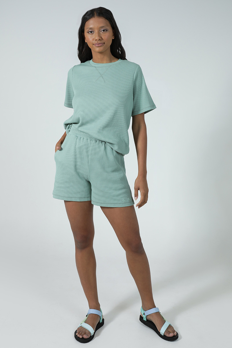 Waffle Shortie Set, Sage Stripe