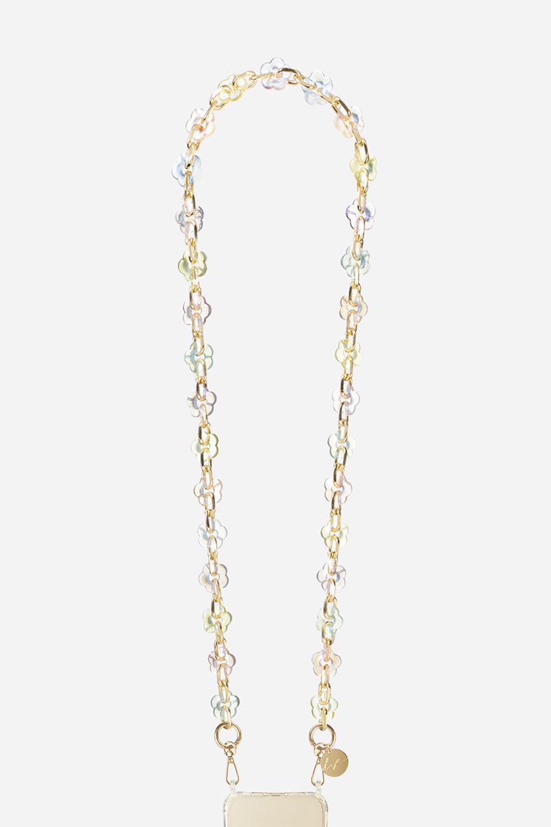 Lacoquefrancaise Cassy Phone Chain Holographic And Gold Resin Flowers And Gold Carabiners