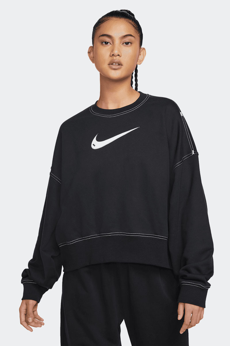 Nike Sportswear Swoosh Cropped Crew Sweatshirt Black/Black/White ...