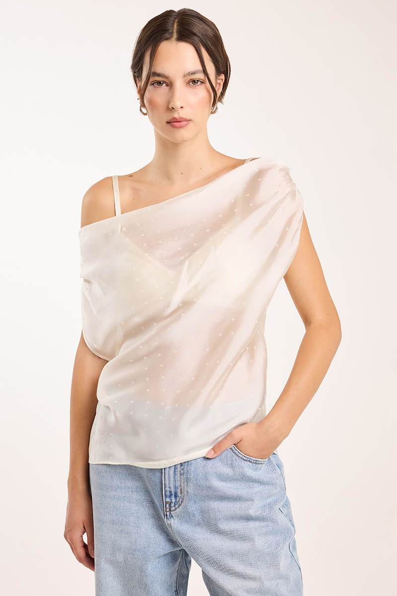 ODE Curio Sheer Asymmetric Top Walnut Polka Dot | Stylerunner