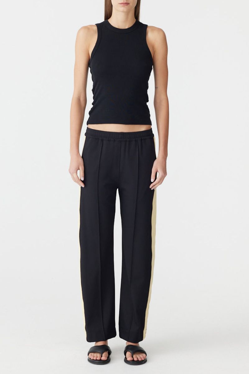 Bassike Twill Stripe Detail Pant Black / Pale Yellow