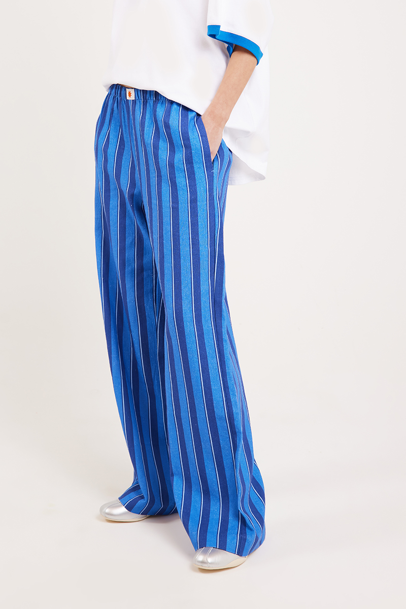 FASHIRU stripe easy pants blue 新品 Liido Miller Pants Blue Stripe | Stylerunner