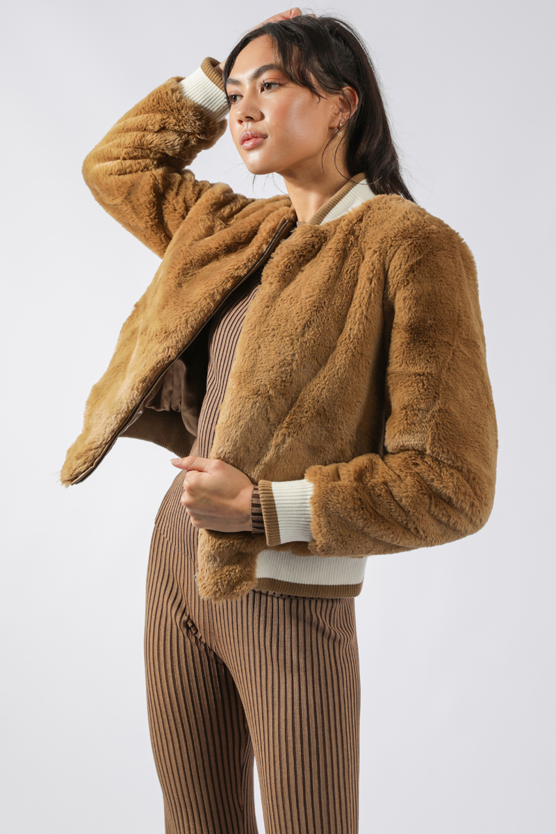 Ena Pelly Essential Faux Fur Bomber Jacket Tuscany Stylerunner