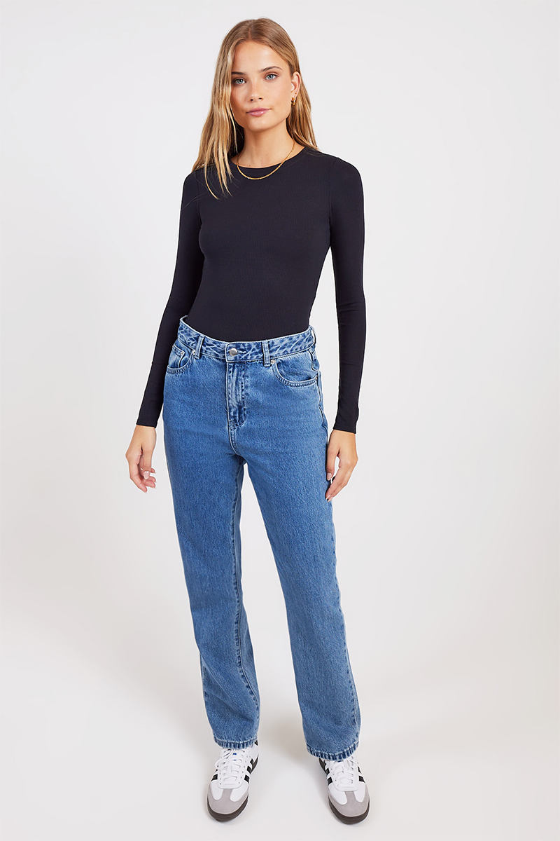 Stylerunner Refine Fine Rib Long Sleeve Tee Onyx | Stylerunner
