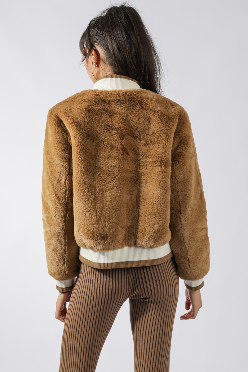 Ena Pelly Essential Faux Fur Bomber Jacket - Tuscany | Stylerunner