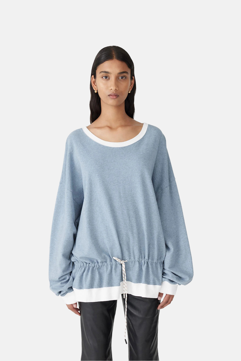 Bassike Reworked Drawstring Sweat Blue Marle