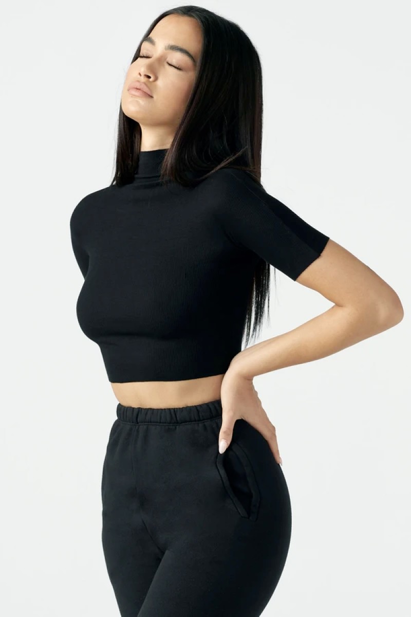 Raw Edge Mock Neck Tee