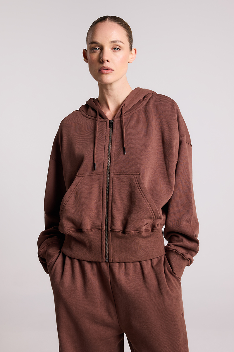 Stylerunner MK x SR Flynn Cropped Zip Hoodie Hazelnut