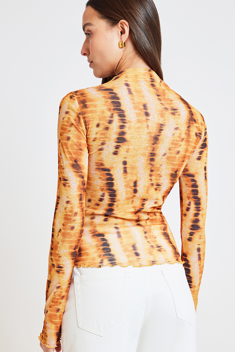 orange mesh long sleeve top