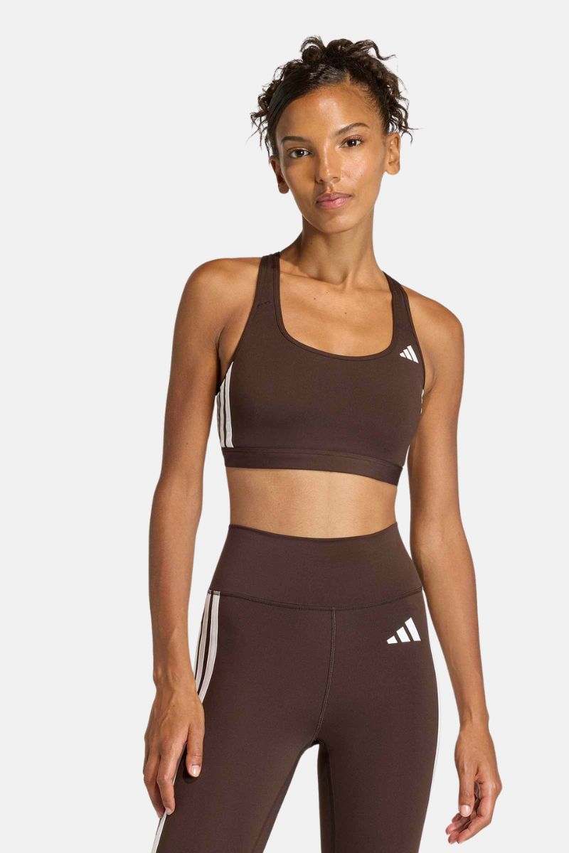 Adidas Optime Essentials Workout 3-Stripes Medium Support Bra Aurora Coffee Met./White
