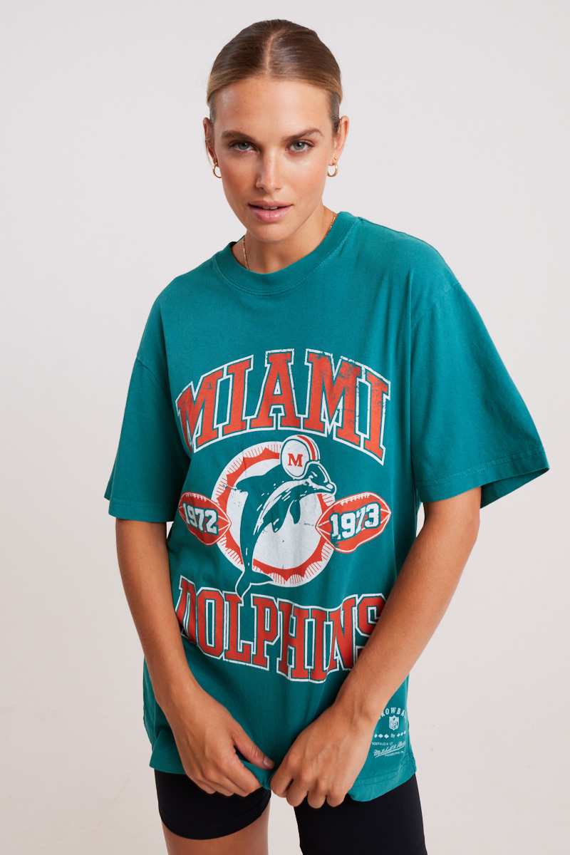 Mitchell & Ness - Off Field TB Crop Tee Dolphins in Teal