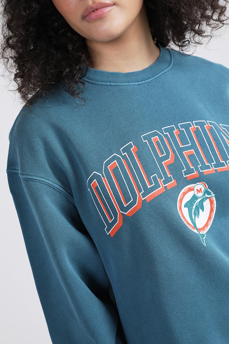 Mitchell & Ness Miami Dolphins Vintage Logo Crew Faded Teal