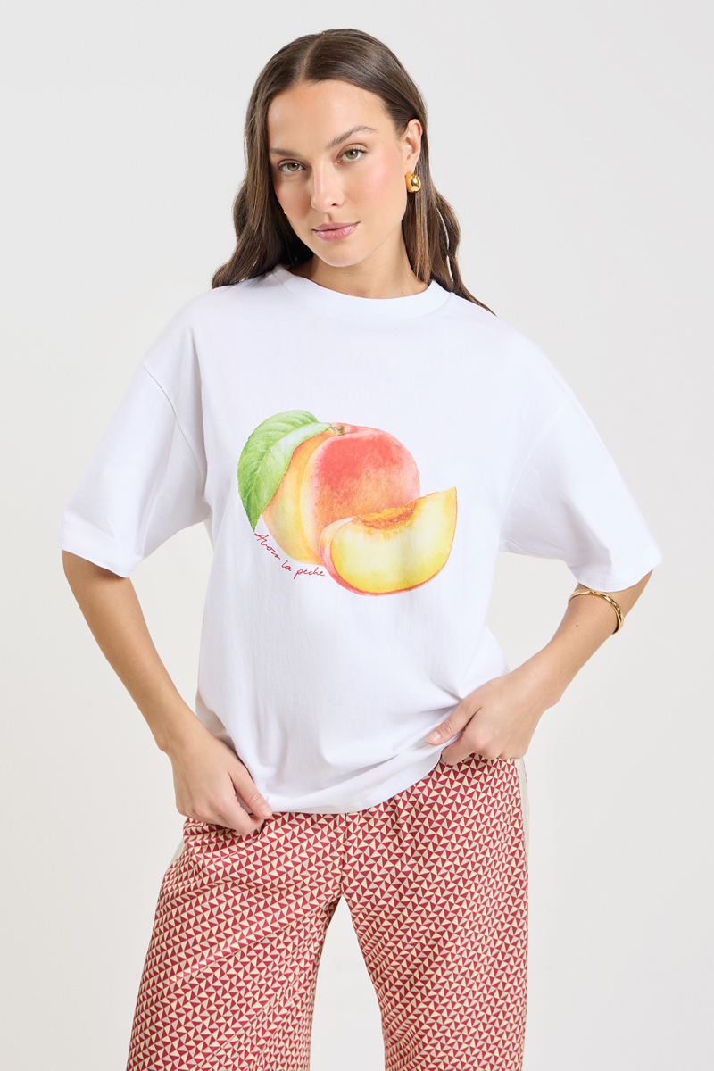 Stylerunner Peach Slice Short Sleeve Oversized Tee Bright White