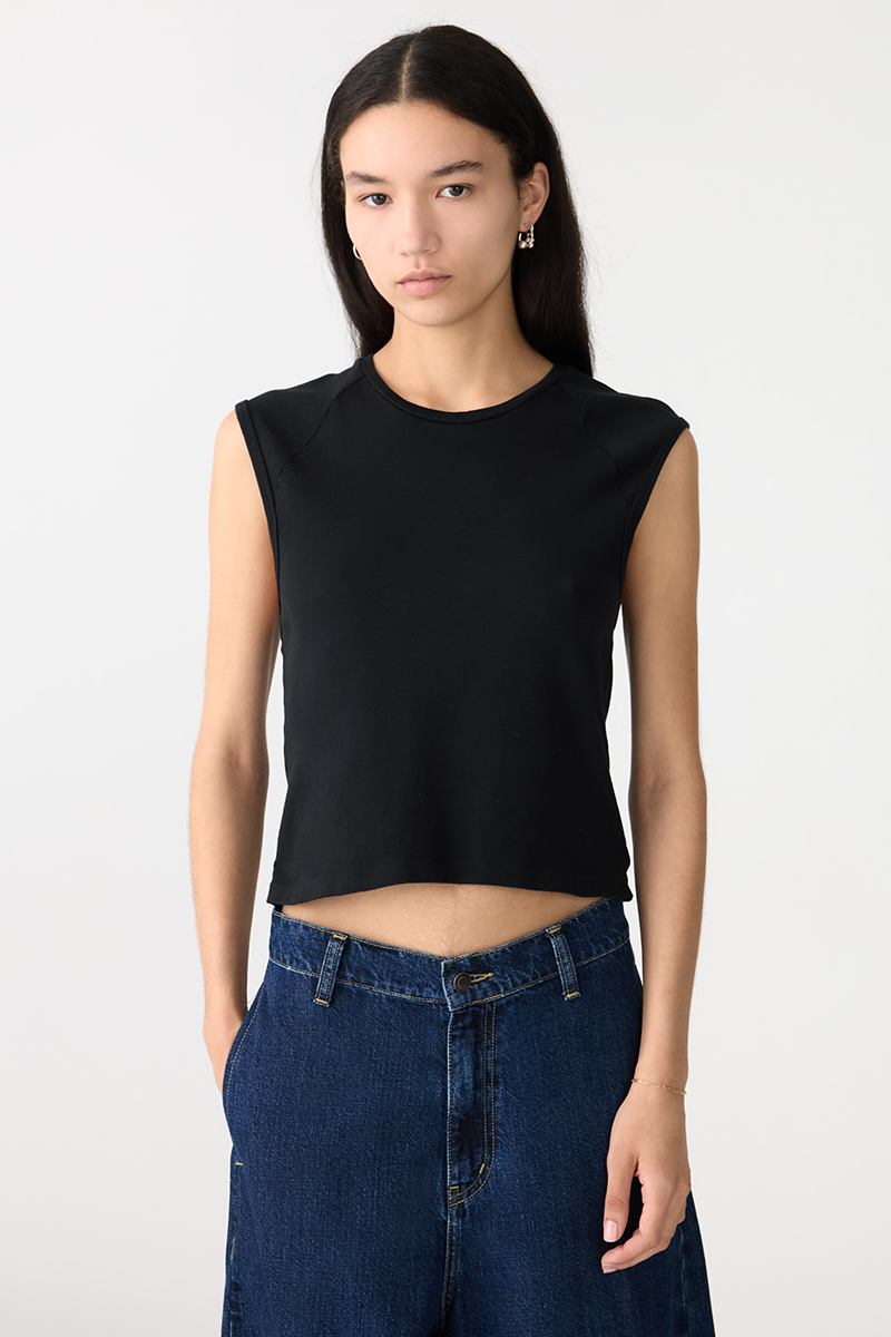 Bassike Slim Raglan Rib Tank Black