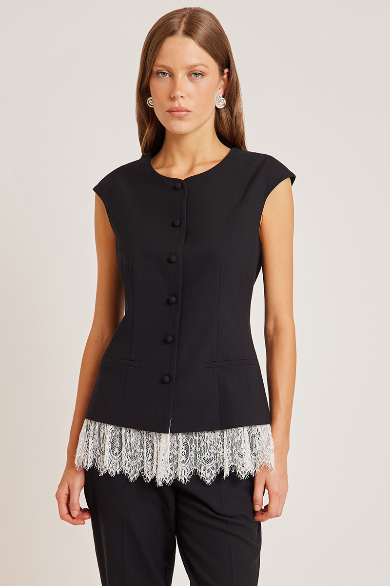 Third Form Nocturne Lace Trim Vest Noir