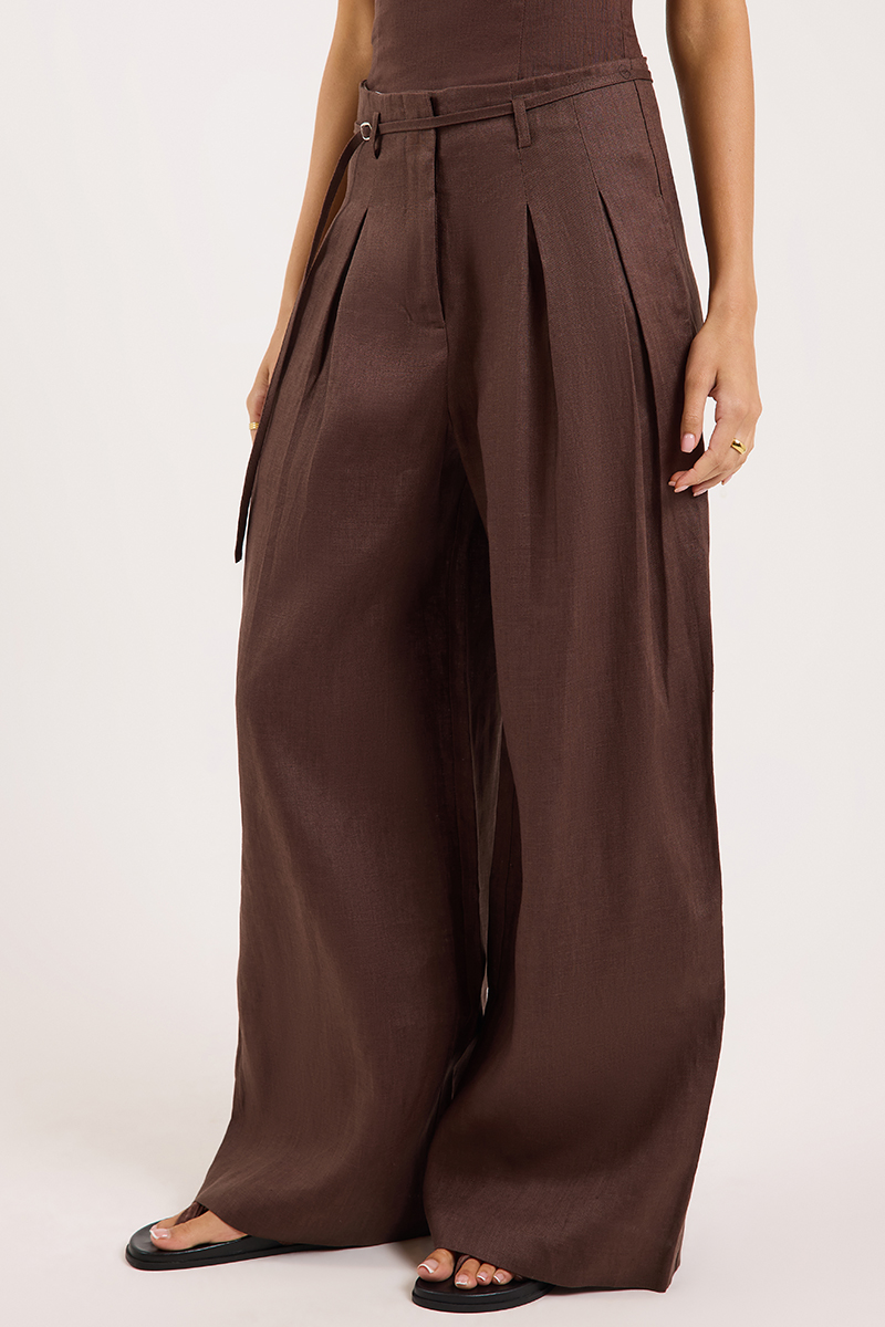 Ode Dakota Linen Tailored Pants Walnut