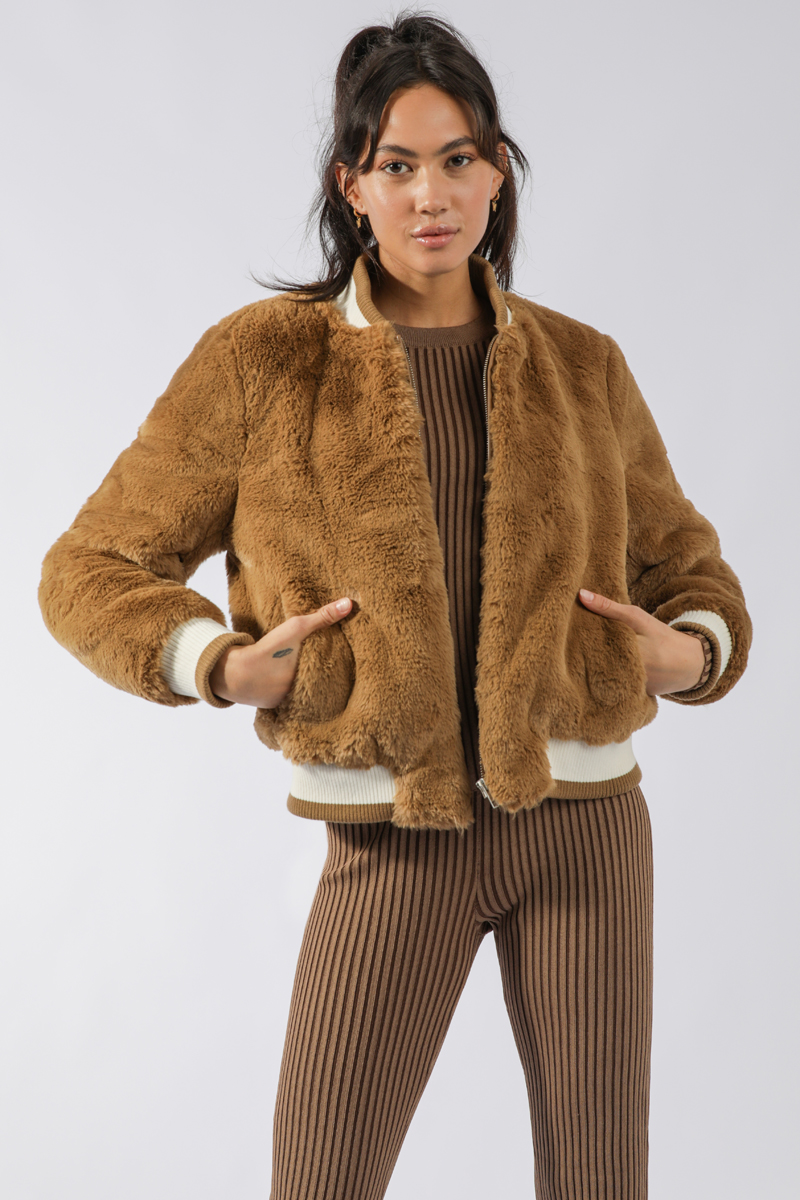 Ena Pelly Essential Faux Fur Bomber Jacket Tuscany Stylerunner