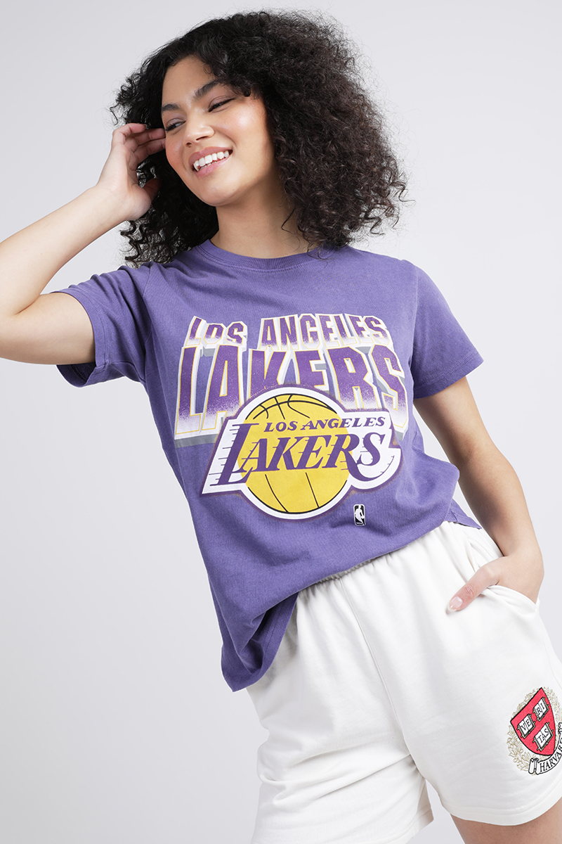 Mitchell & Ness Los Angeles Lakers Sidewalk Sketch Mens Long Sleeve Shirt (Purple)