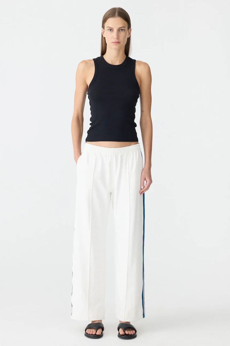 Bassike Double Stripe Wide Leg Pant White / Cobalt And Ink Stripe