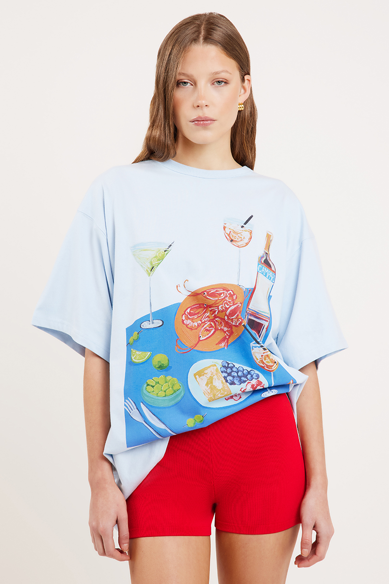 Liido Tablescape Oversized Tee Baby Blue | Stylerunner