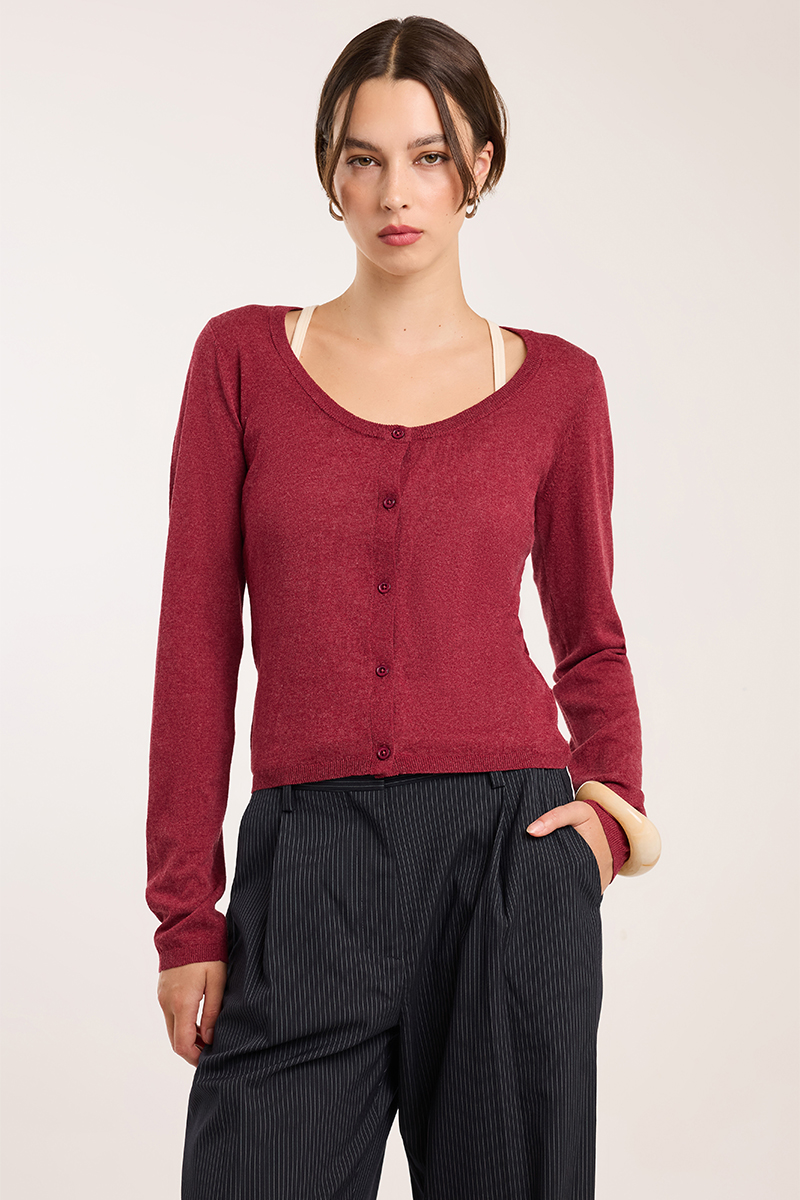 Ode Paddy Scoop Cardigan Sangria