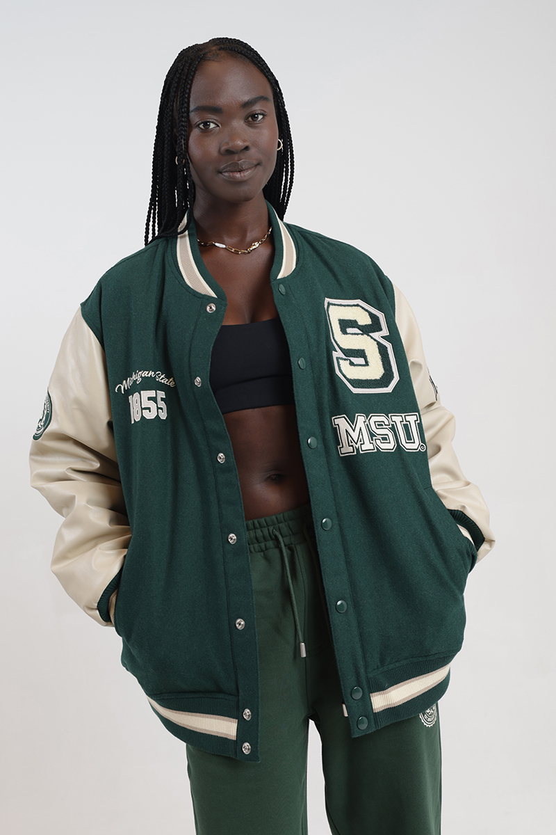ncaa Michigan State Two Tone Letterman Jacket Forest Green | Stylerunner