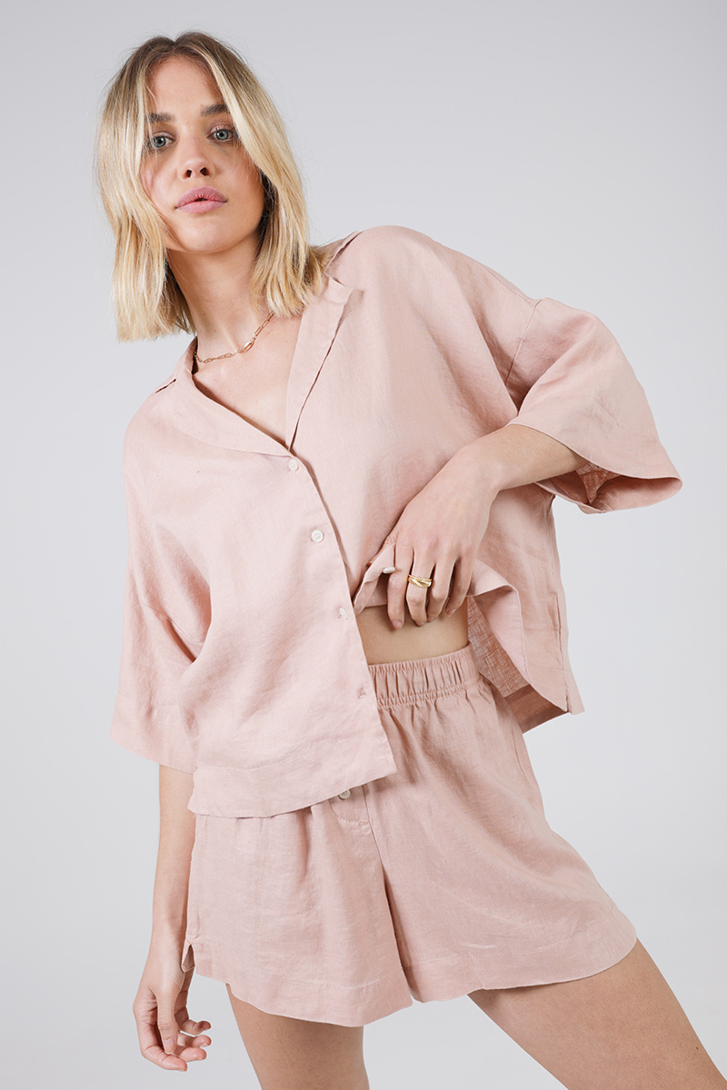 Nude Lucy Nude Linen Lounge Shirt Clay Stylerunner