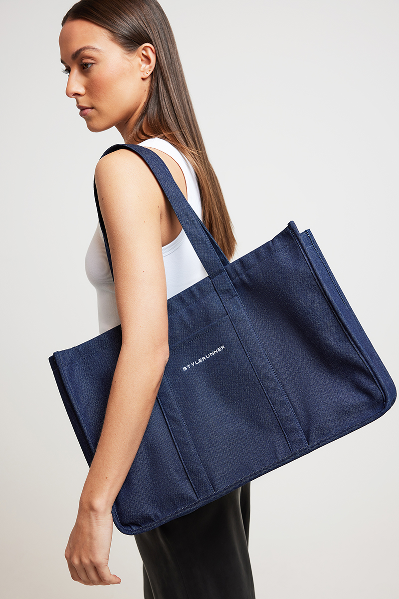 Stylerunner Square Off Denim Tote Bag Indigo Denim Wash